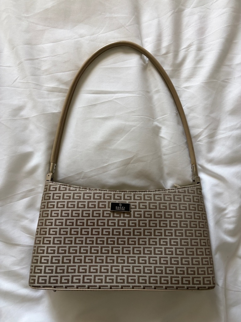 Satin Pattern Beige Shoulder Bag